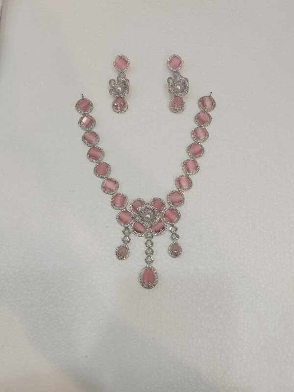 American Diamond Silver Pink Set